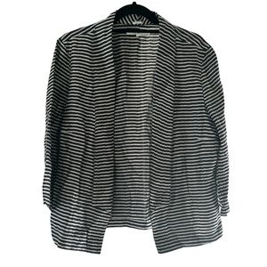 Ann Taylor LOFT Linen Blend Lightweight Open Front Navy Striped Blazer size 14